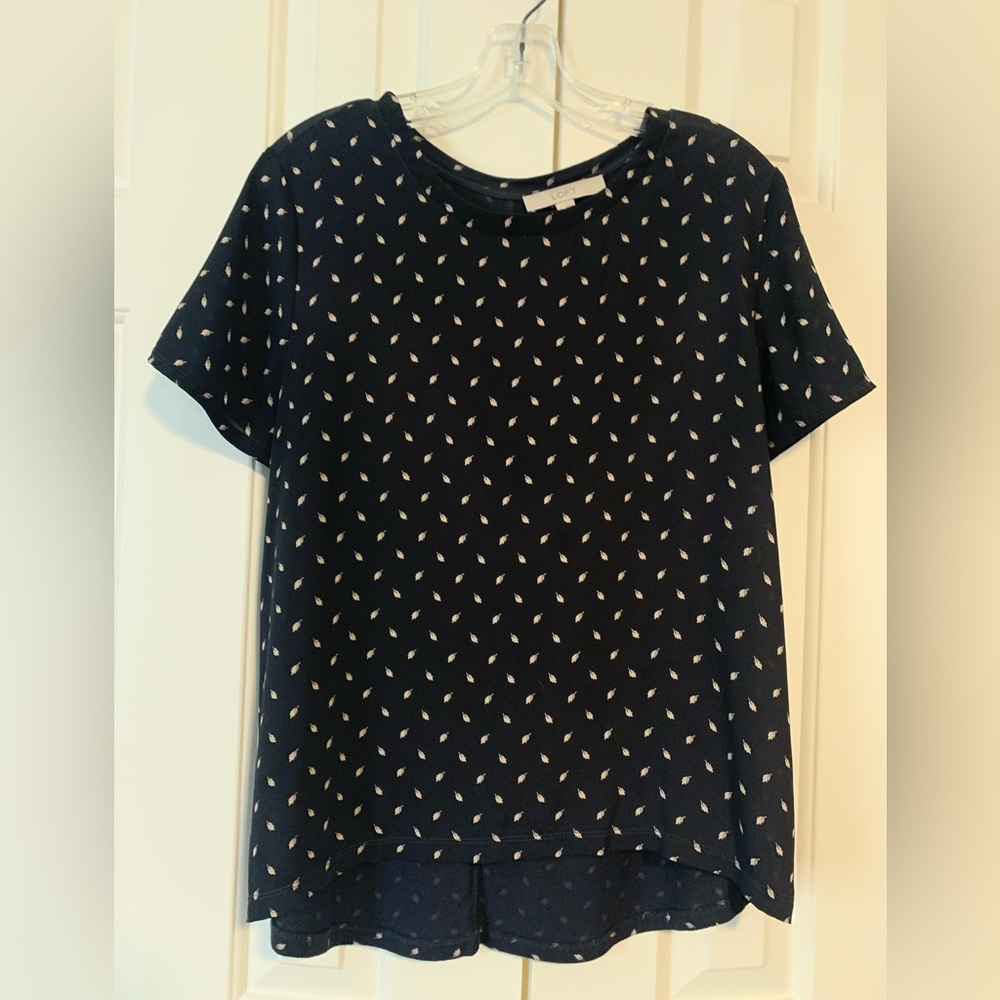 Loft Leaf Print Short sleeve top - Navy with cream leaf print, Size L